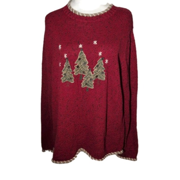 Christopher and Banks Sweater Size 14 Holiday Hand Embroidered Christmas Trees - Picture 1 of 11